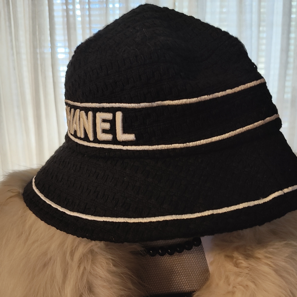 Black Bucket Hat with White Accents - Picture 3 of 8